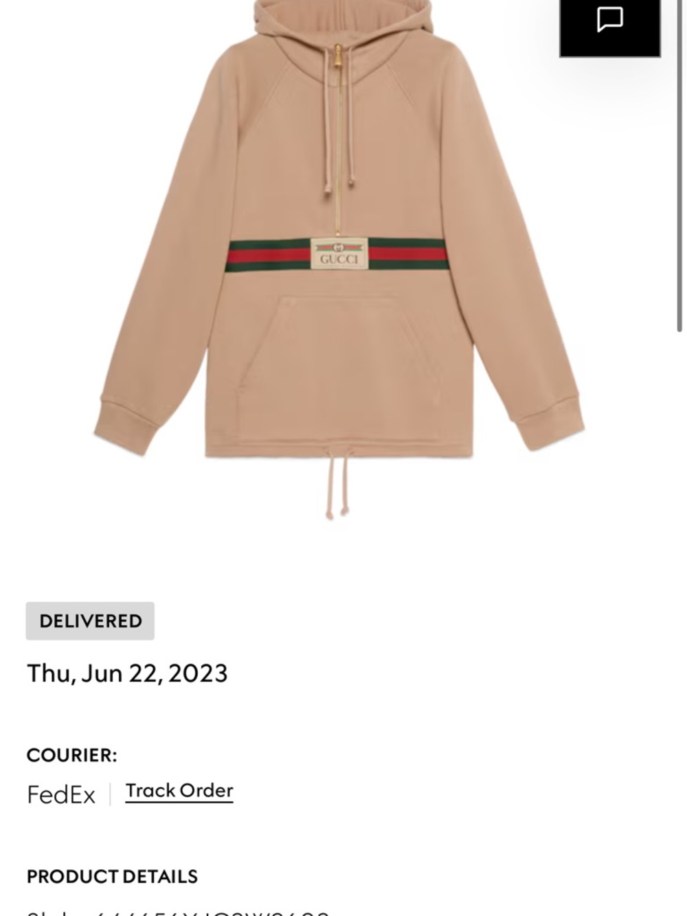 Gucci Tan Hoodie with Signature Green-Red Web and Gold Logo